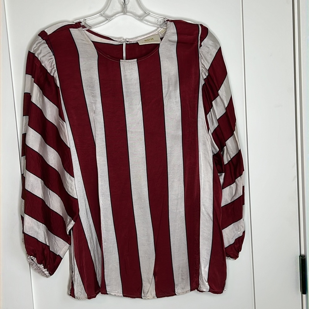 🛍️Red White Stripe Anthropologie Maeve 3/4 sleeve blouse sz 12 - Picture 3 of 7